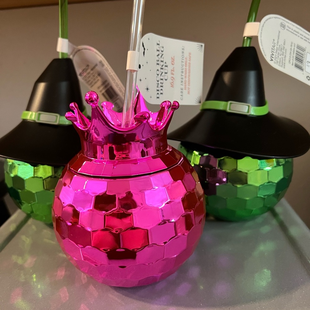 3 Wicked good witch/bad witch Disco Ball Drink Cups
